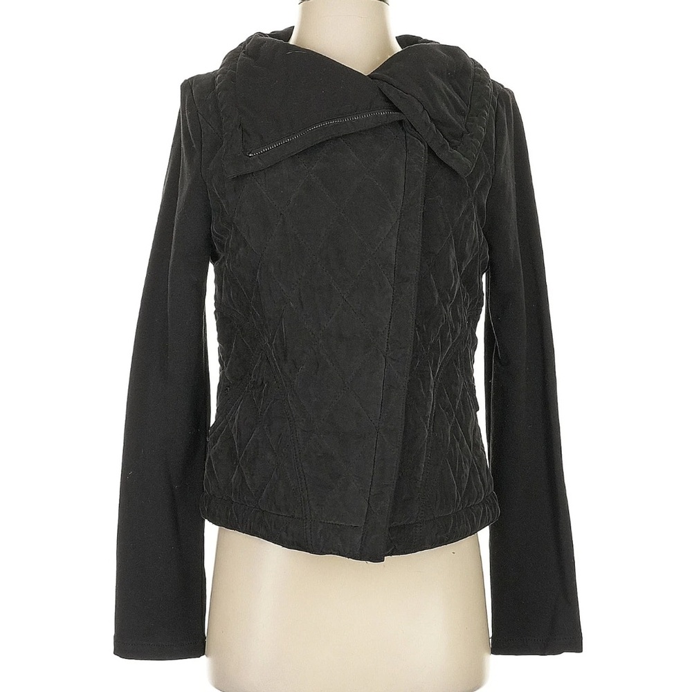 Marrakech Anthropologie Black Quilted Phoebe Jacket Small Asymmetrical Zip Up